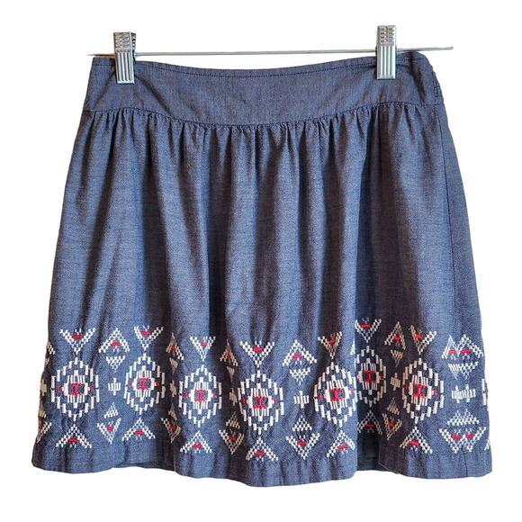 American Eagle Outfitters Dresses & Skirts - AMERICAN EAGLE Women's Size S Small Skirt Chambray Blue Embroidered Elastic Back